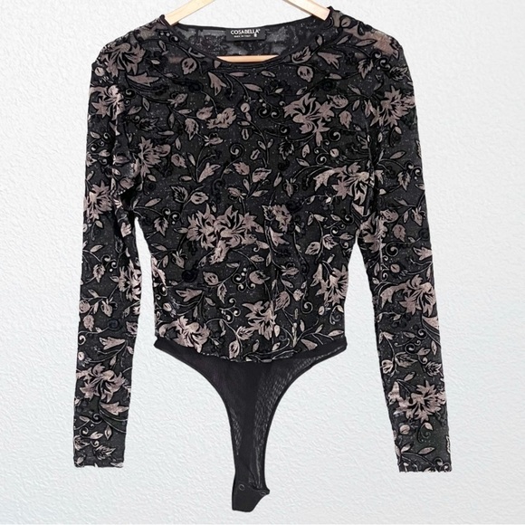 Cosabella Velvet Burnout Metallic Mesh Bodysuit SZ M Black - Picture 2 of 8